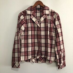 Sanctuary Plaid Tie Front Top Xsmall
